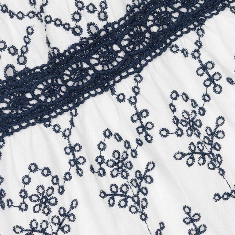 Guess-فستان قطن برودوري لون أبيض وكحلي للمراهقات | Childrensalon Outlet