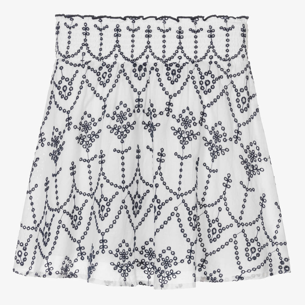 Guess-Teen Girls White & Blue Cotton Broderie Skirt | Childrensalon Outlet