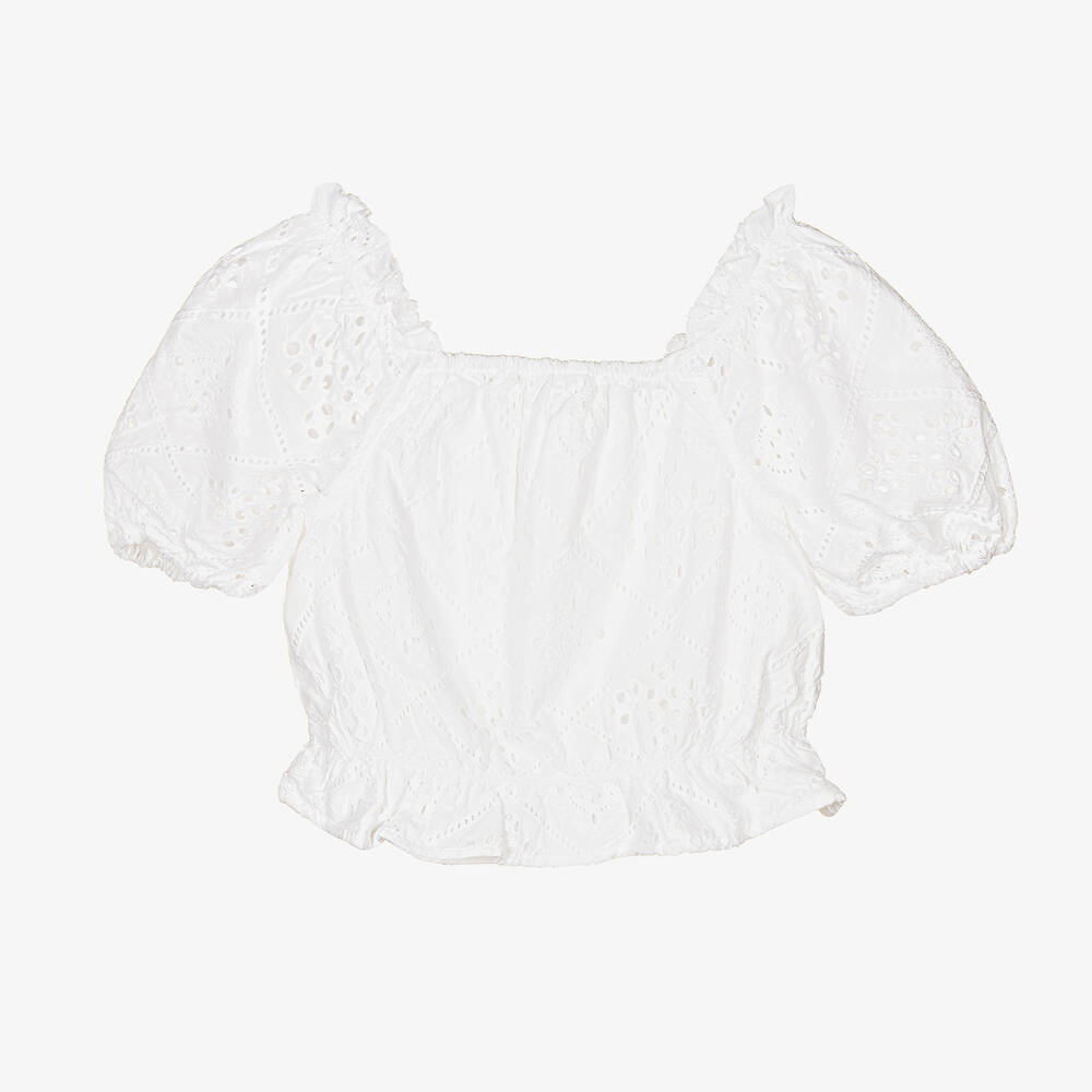 Guess Teen Girls White Broderie Anglaise Blouse
