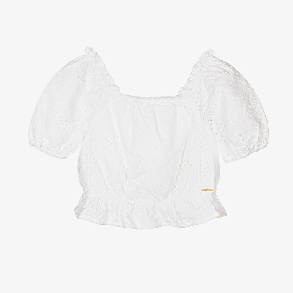 Guess - Белая блузка с вышивкой английской гладью | Childrensalon
