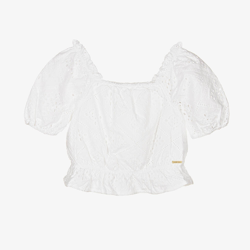 Guess - Haut blanc à broderie anglaise ado | Childrensalon