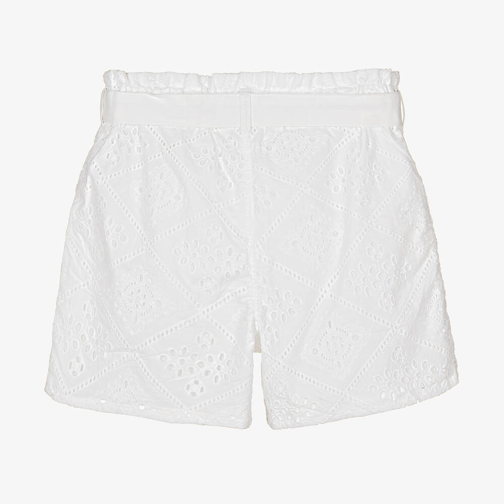 Guess-Teen Girls White Broderie Anglaise Shorts | Childrensalon Outlet