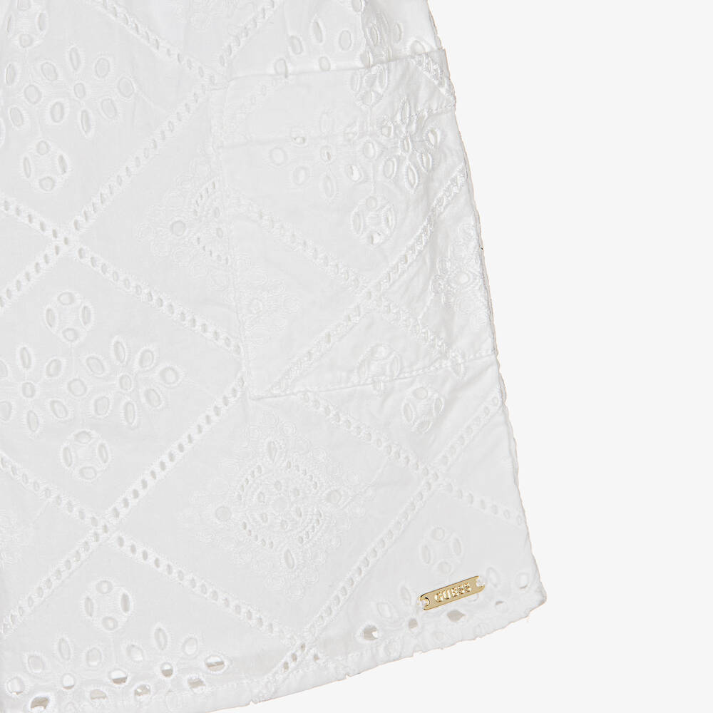 Guess-Teen Girls White Broderie Anglaise Shorts | Childrensalon Outlet