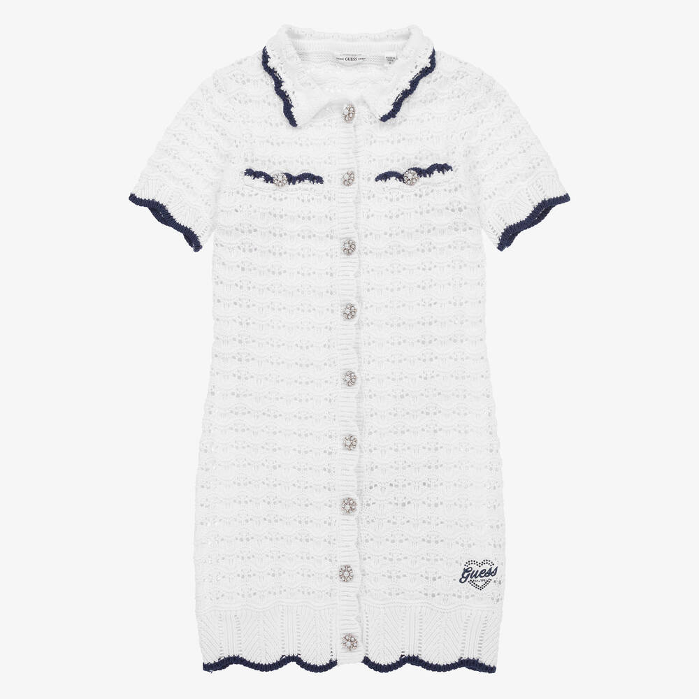 Guess-Teen Girls White Cotton Crochet Dress | Childrensalon Outlet