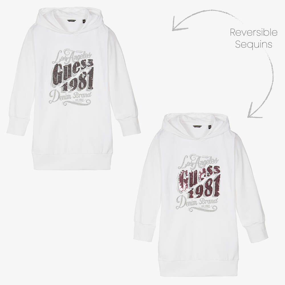 Guess - Teen Girls White Cotton Hoodie Dress | Childrensalon