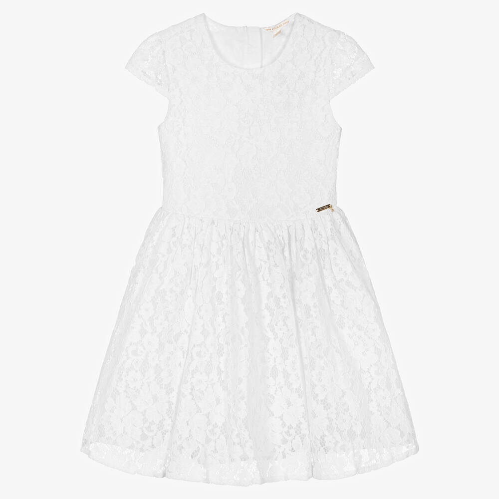 Guess - فستان دانتيل وتول لون أبيض بطبعة ورود | Childrensalon