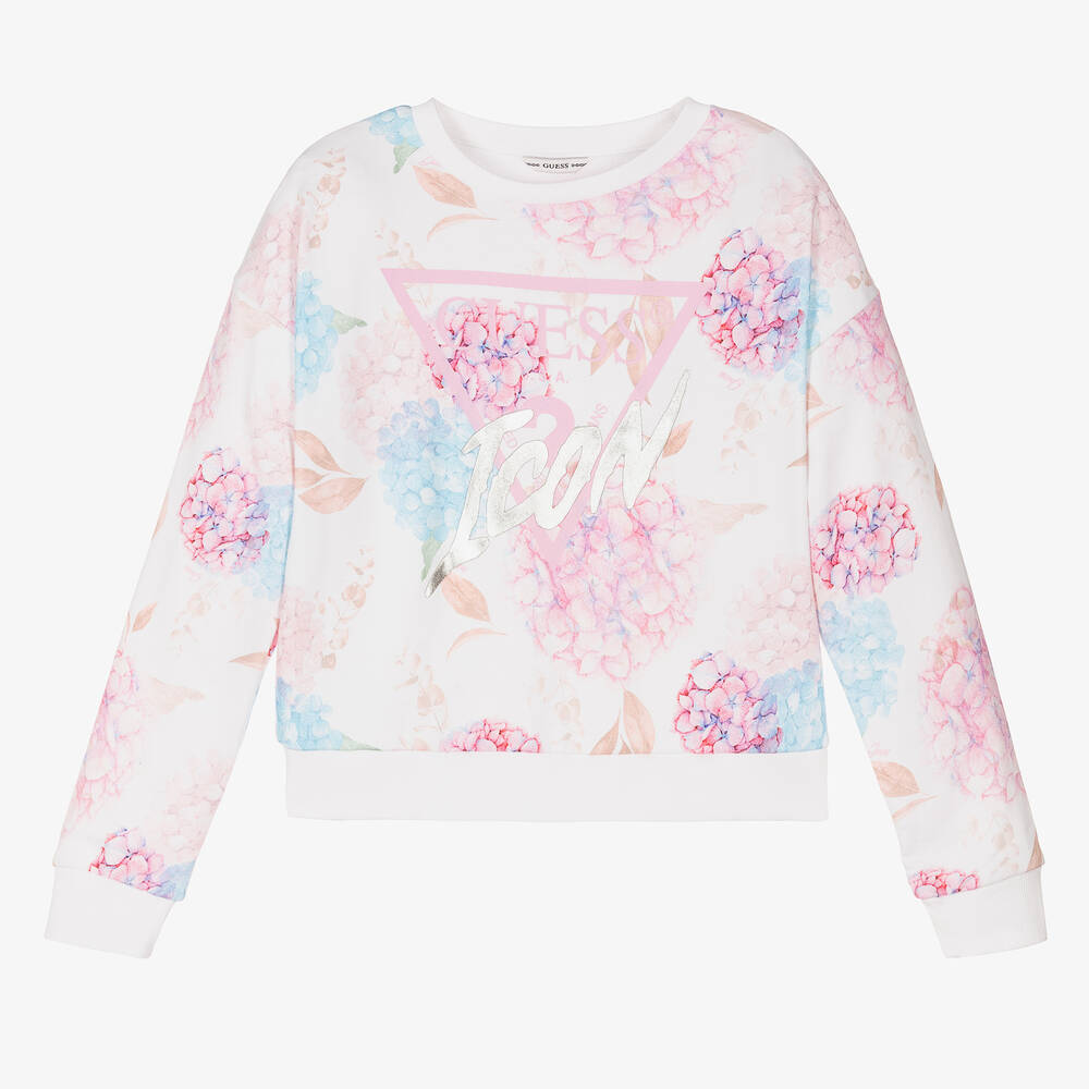 Guess - Weißes Teen Blumen-Sweatshirt (M) | Childrensalon