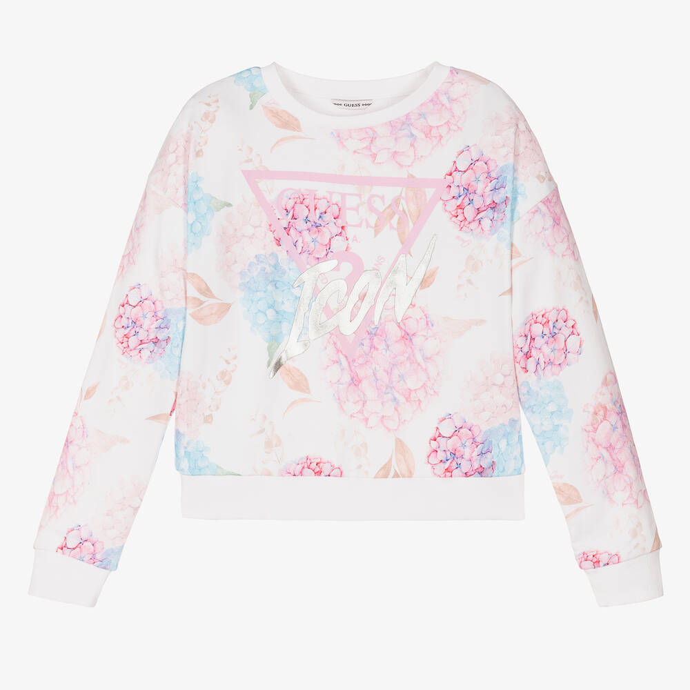 Guess - Sweat blanc à fleurs ado fille | Childrensalon