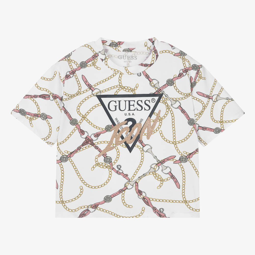 Teen Girls White Gold Cotton T Shirt