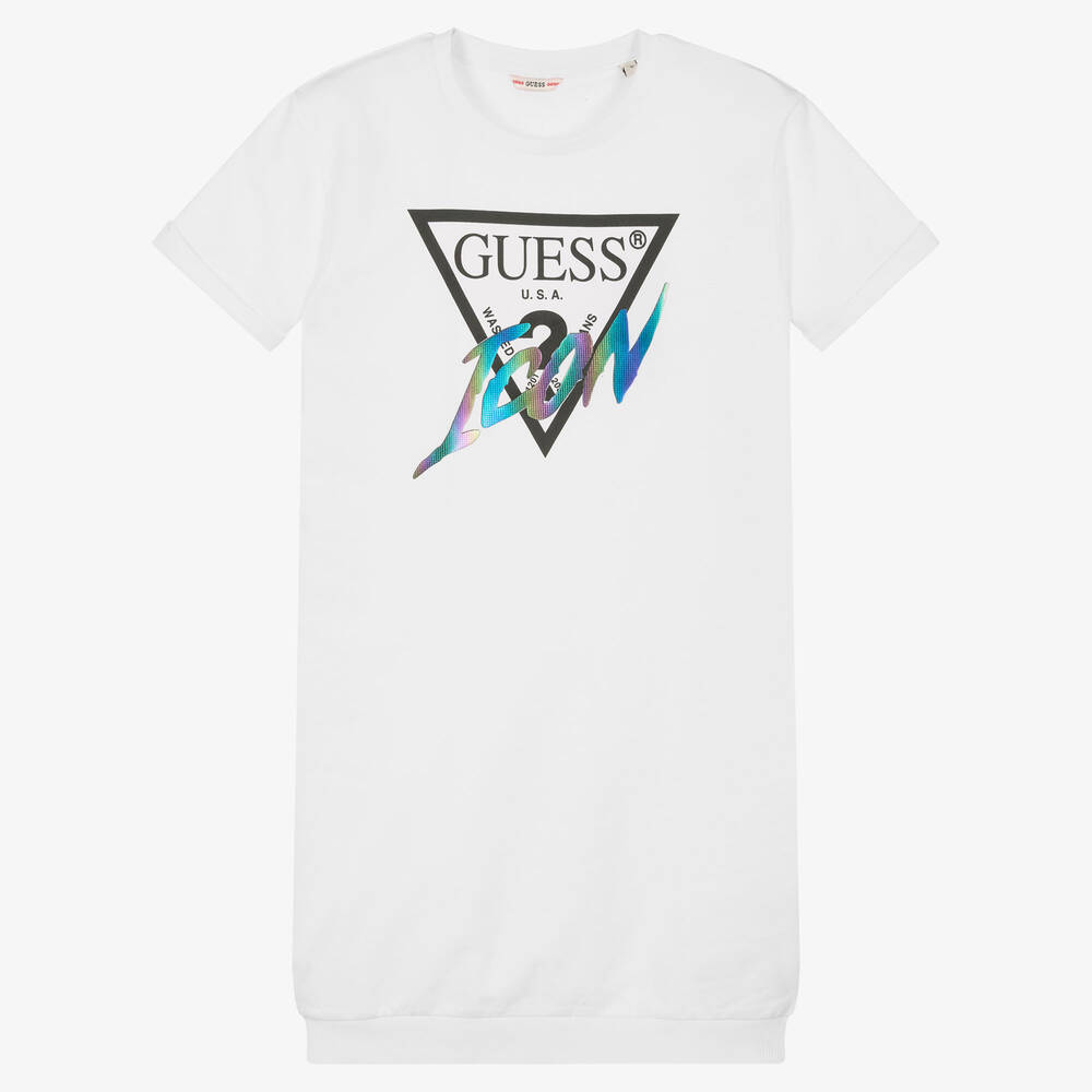 Guess-فستان تينز بناتي قطن لون أبيض | Childrensalon Outlet