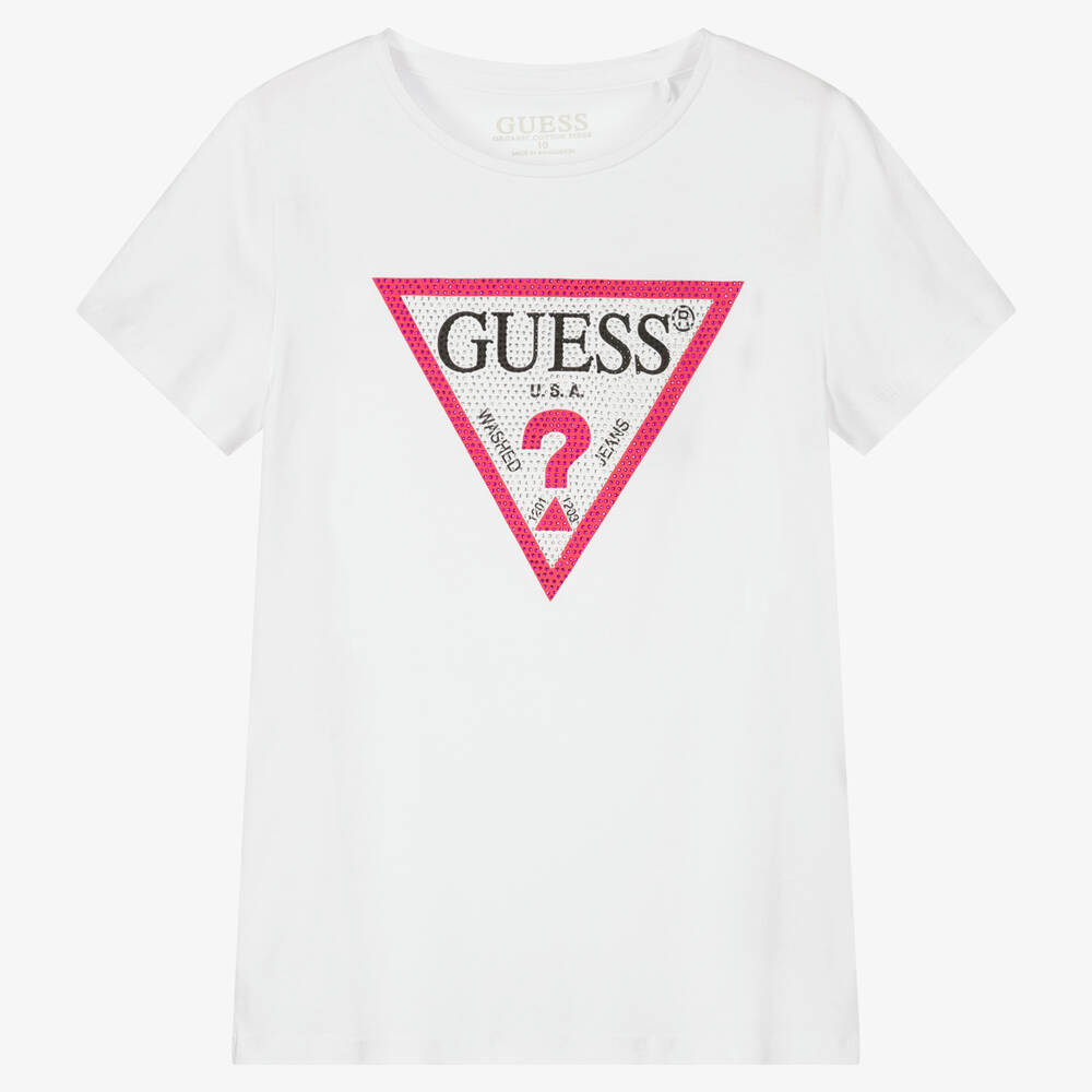 Guess - Teen Girls White Logo T-Shirt | Childrensalon