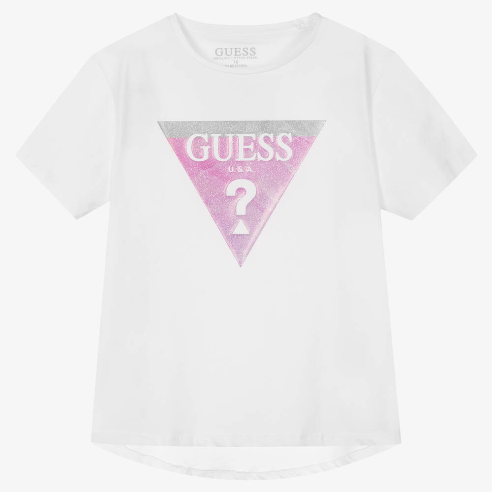 Guess - Teen Girls White Triangle Logo T-Shirt | Childrensalon