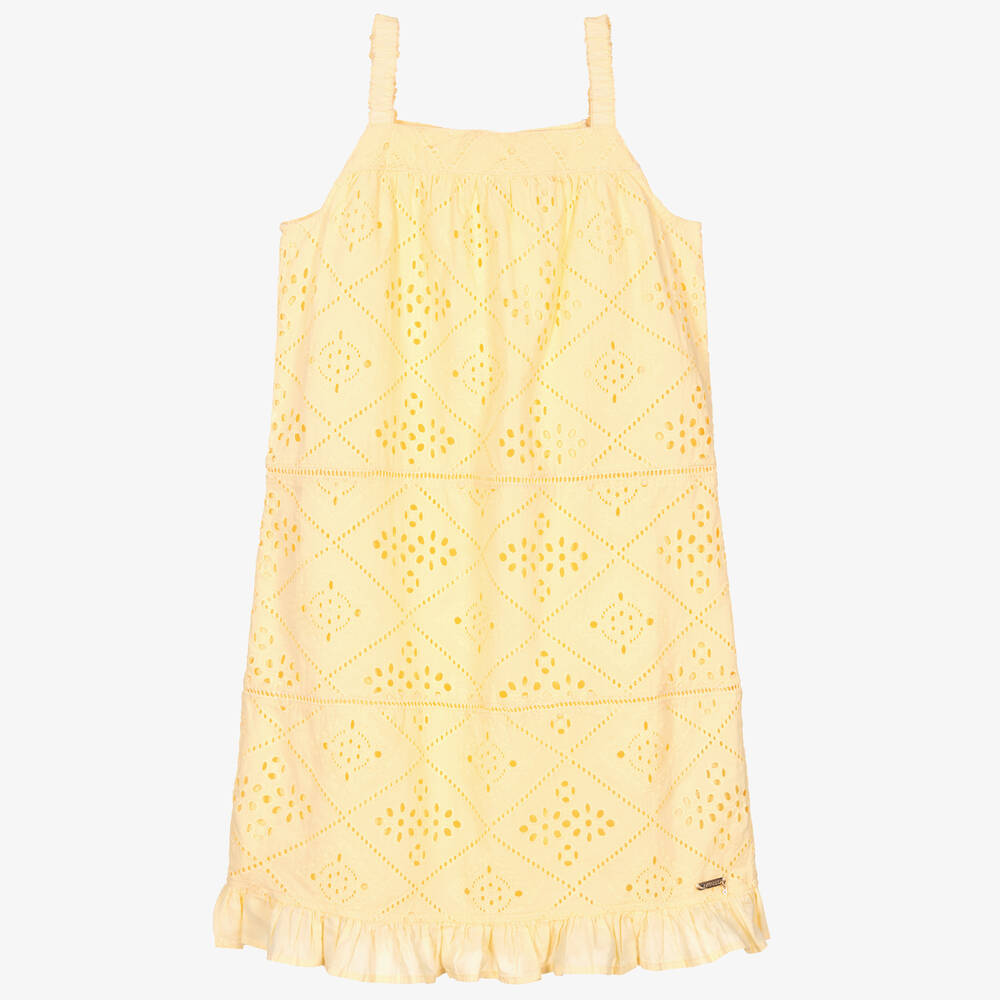 Guess - Gelbes Teen Kleid mit Lochstickerei | Childrensalon