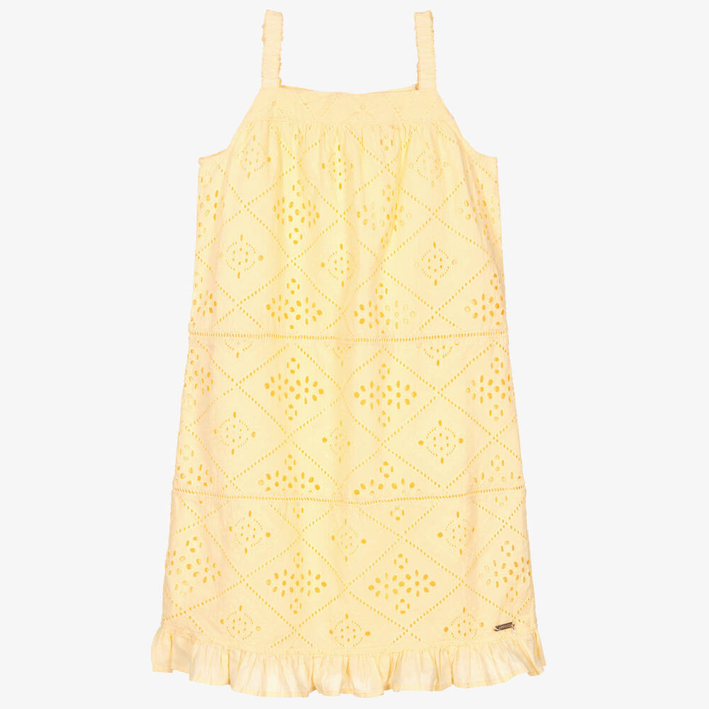 Guess - Robe jaune à broderie anglaise ado | Childrensalon