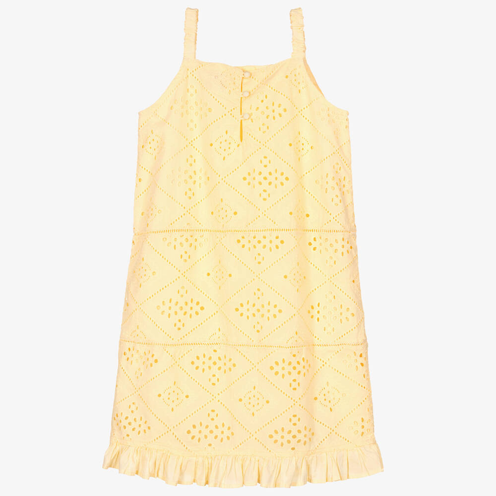 Guess-Teen Girls Yellow Broderie Anglaise Dress | Childrensalon Outlet
