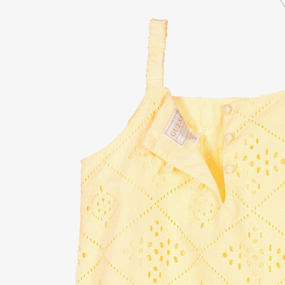 Guess-Teen Girls Yellow Broderie Anglaise Dress | Childrensalon Outlet