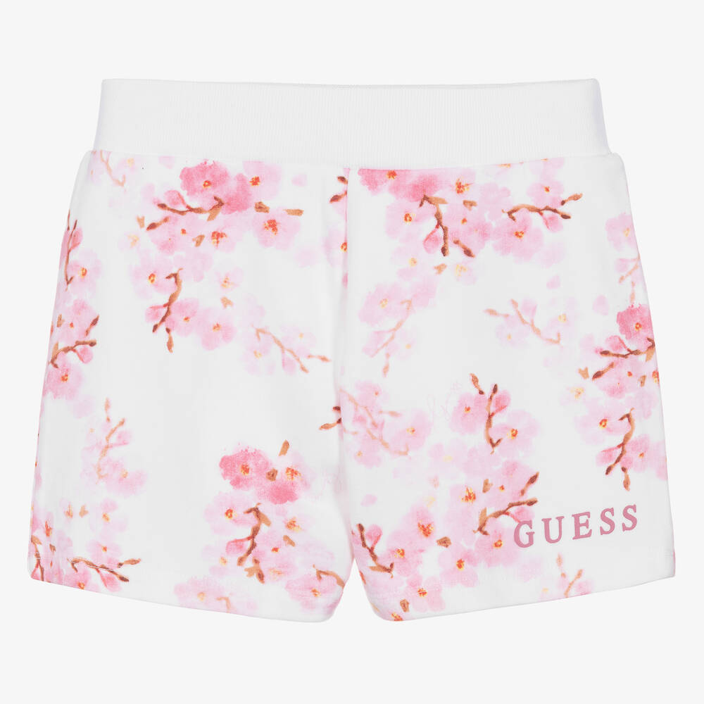 Guess-Teen Girs White Cotton Floral Shorts | Childrensalon Outlet
