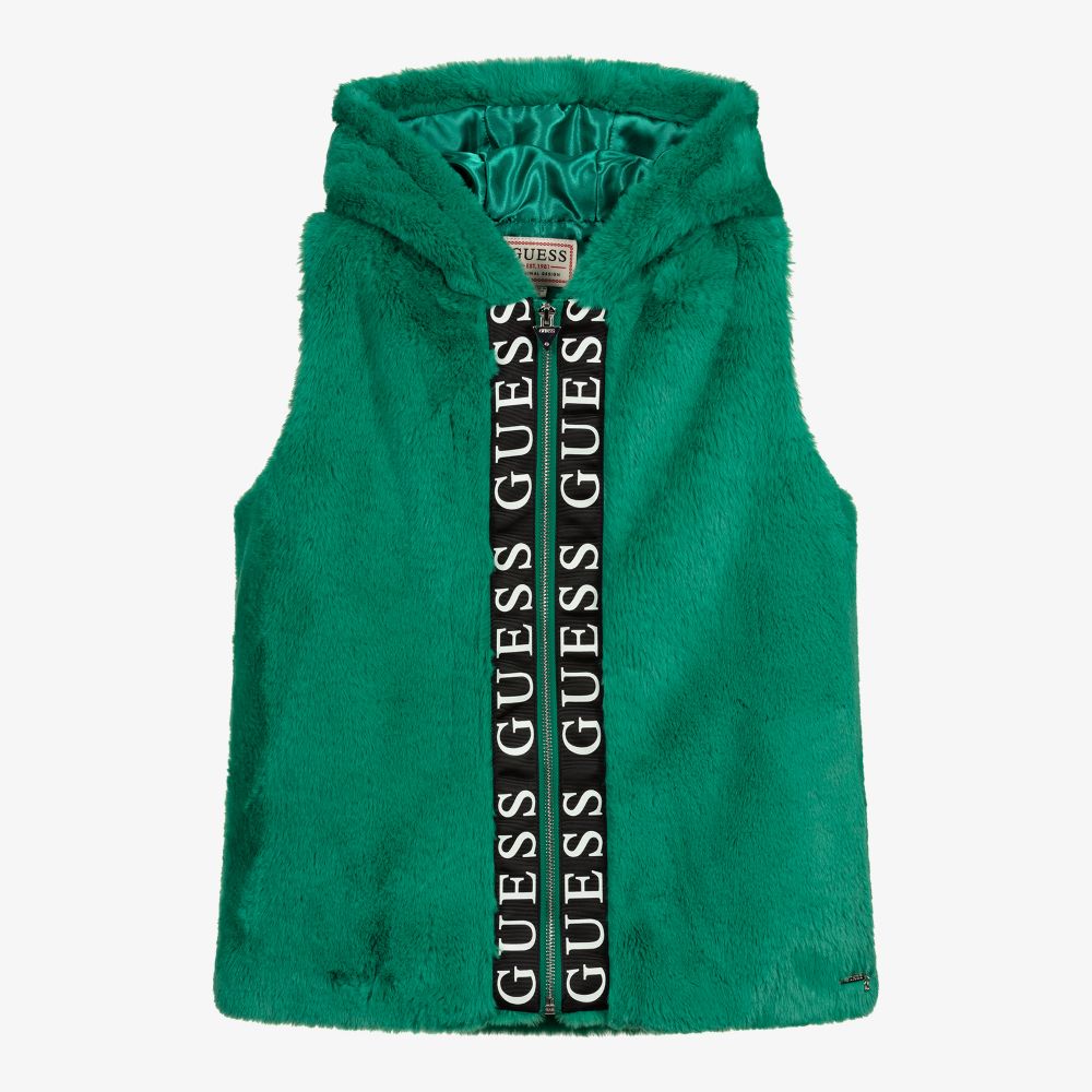Guess Teen Green Faux Fur Logo Gilet Childrensalon Outlet