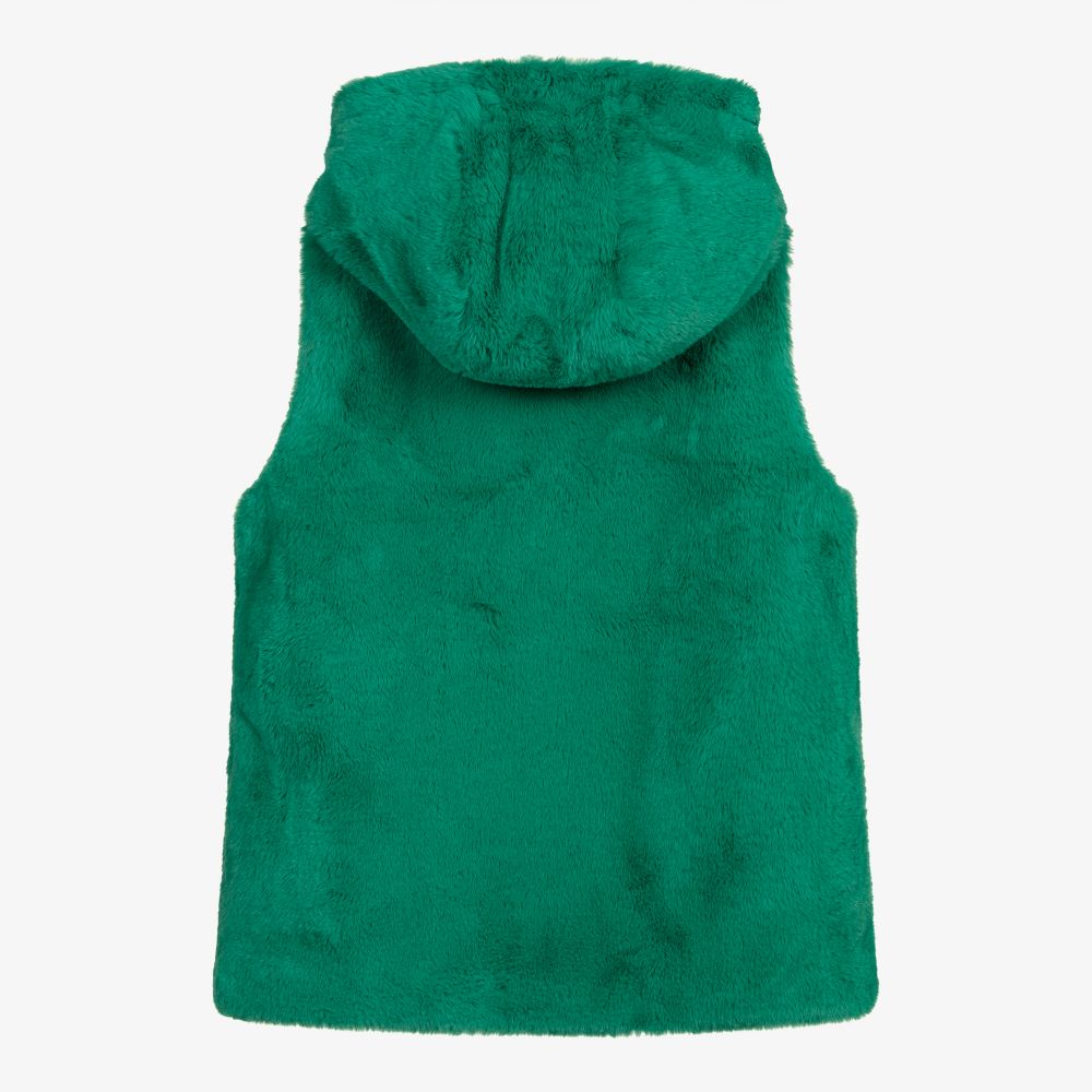 Guess-Teen Green Faux Fur Logo Gilet | Childrensalon Outlet