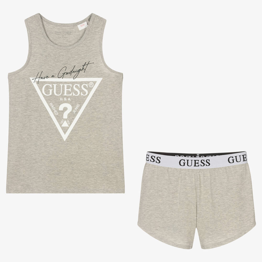 Guess - بيجاما شورت تينز بناتي قطن عضوي جيرسي لون رمادي | Childrensalon