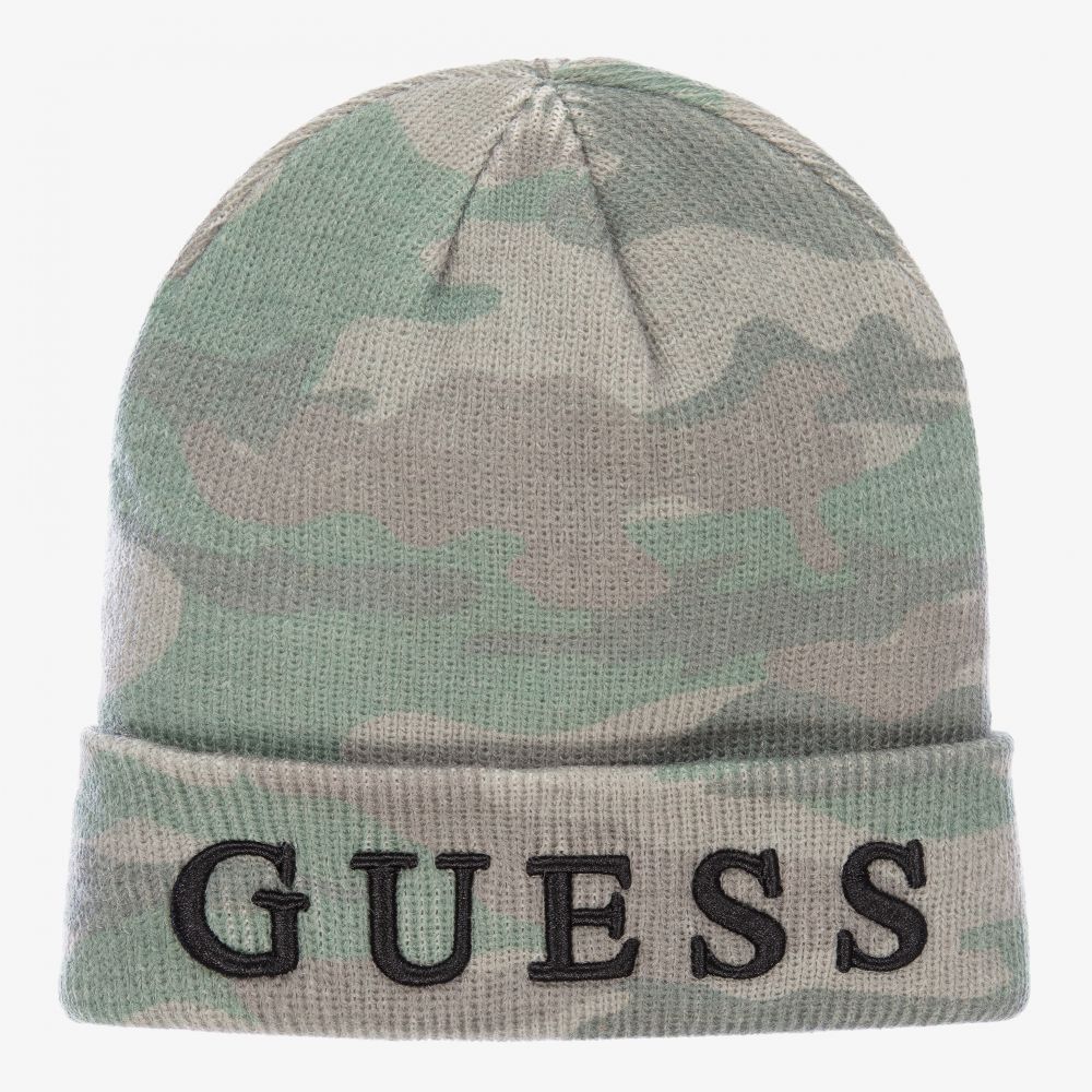 Guess - قبعة تينز مزيج صوف لون أخضر كاكي بطبعة مموهة  | Childrensalon