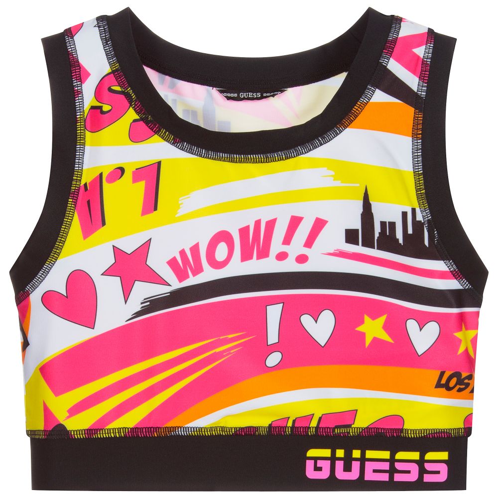 Guess - Haut court noir et rose à logo | Childrensalon