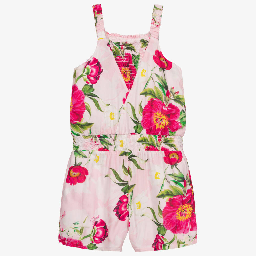 Guess-Teen Pink Floral Logo Playsuit | Childrensalon Outlet