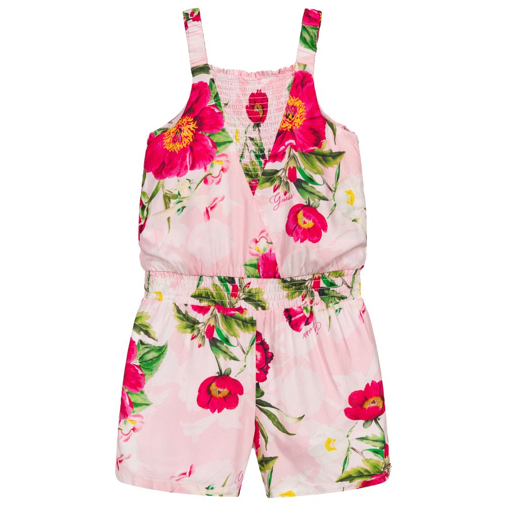 Guess - Teen Pink Floral Logo Playsuit | Childrensalon