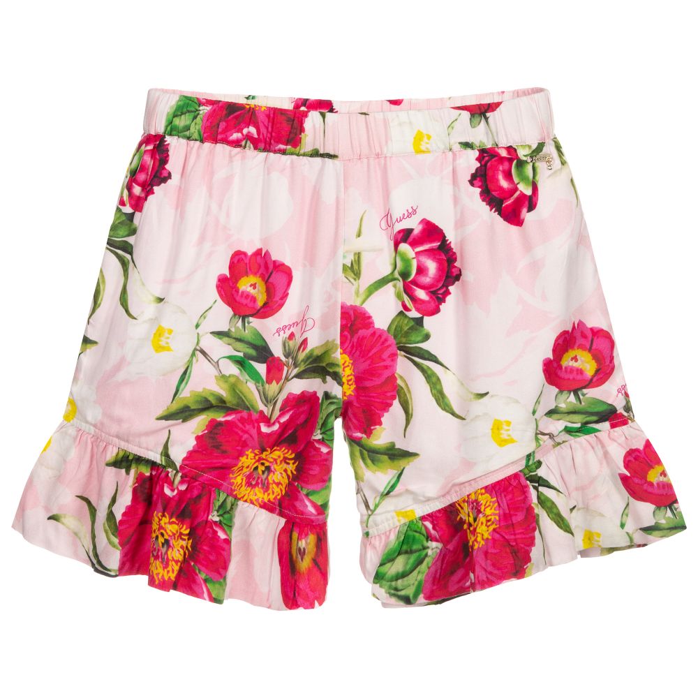 Guess - Teen Pink Floral Logo Shorts | Childrensalon