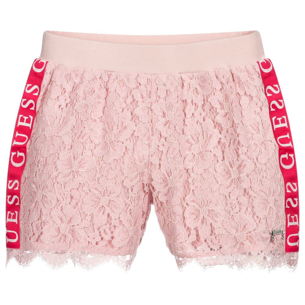 Guess-Teen Pink Lace Logo Shorts | Childrensalon Outlet