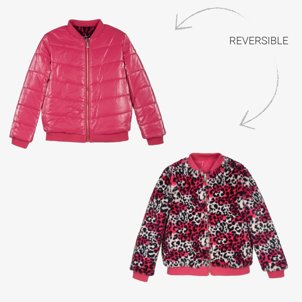 Guess - Chaqueta reversible rosa con estampado para adolescente | Outlet