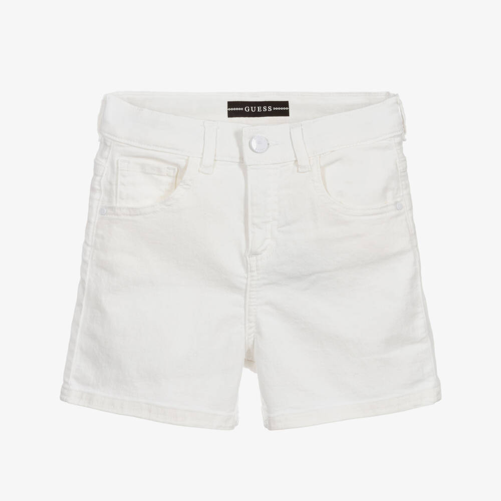Guess-Teen White Denim Logo Shorts | Childrensalon Outlet