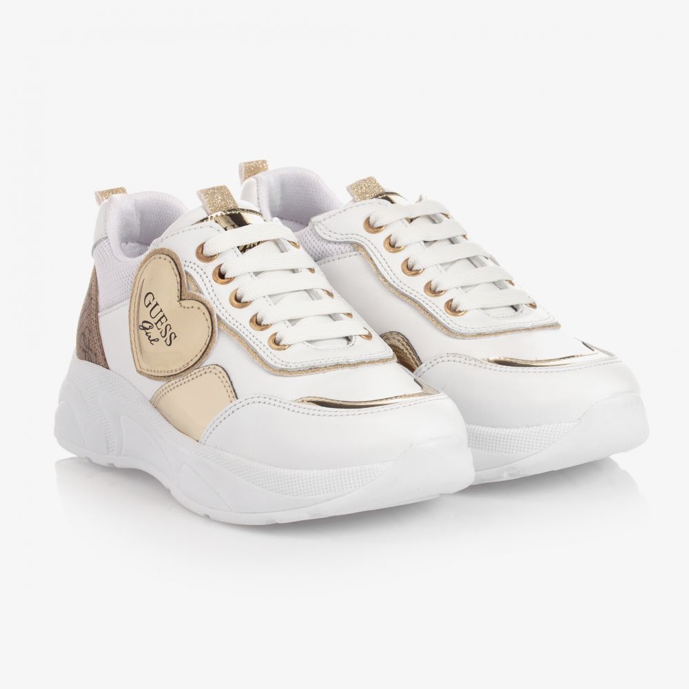 Guess - Teen White & Gold Trainers | Childrensalon