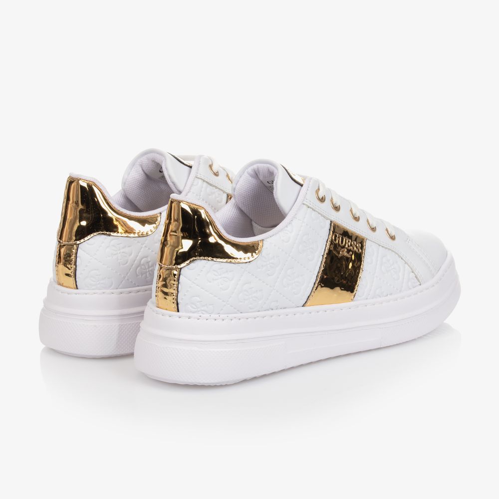 Guess-Teen White & Gold Trainers | Childrensalon Outlet