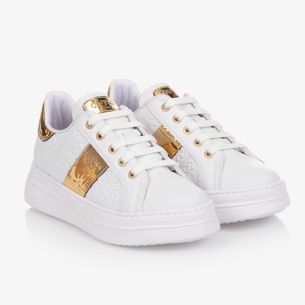 Guess - Teen White & Gold Trainers | Childrensalon