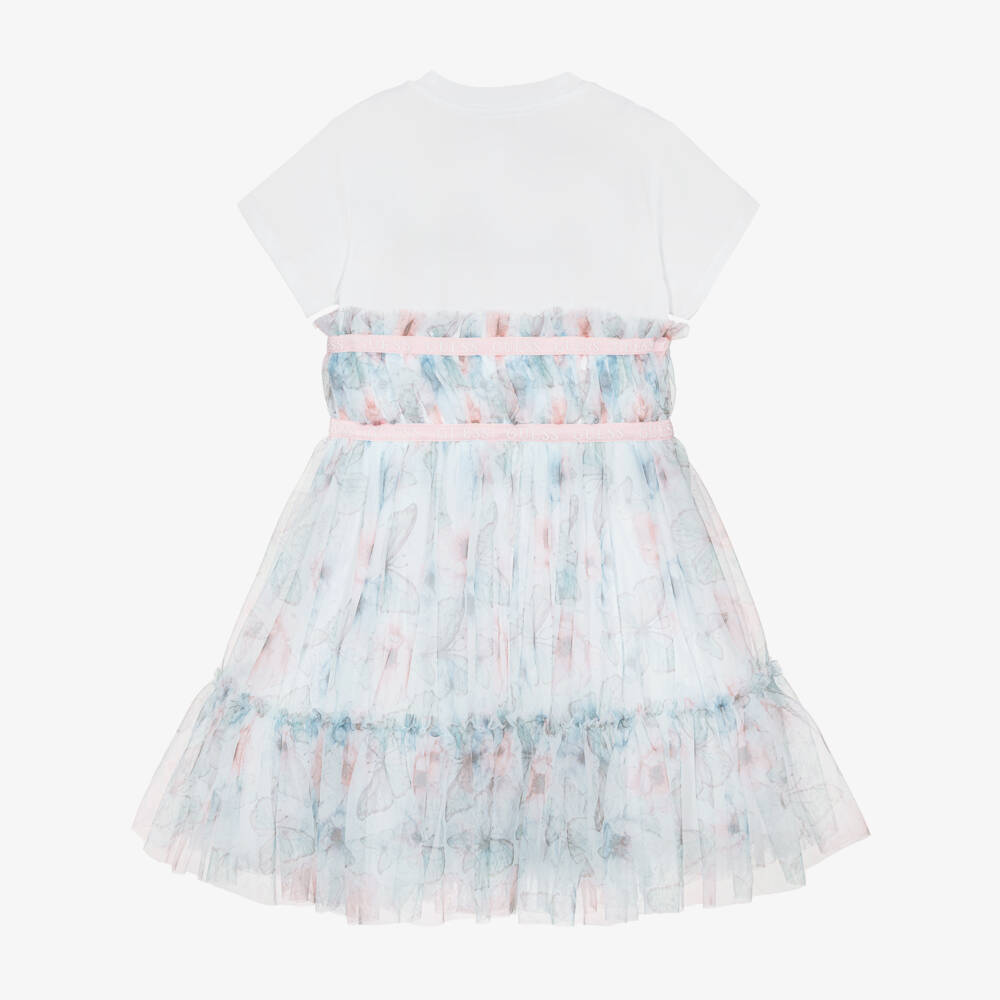 Guess-White And Blue Tulle Butterfly Dress | Childrensalon Outlet