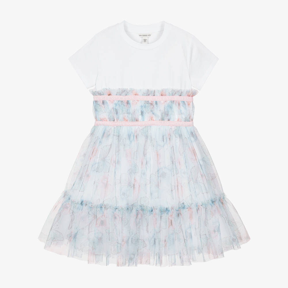 Guess-White And Blue Tulle Butterfly Dress | Childrensalon Outlet