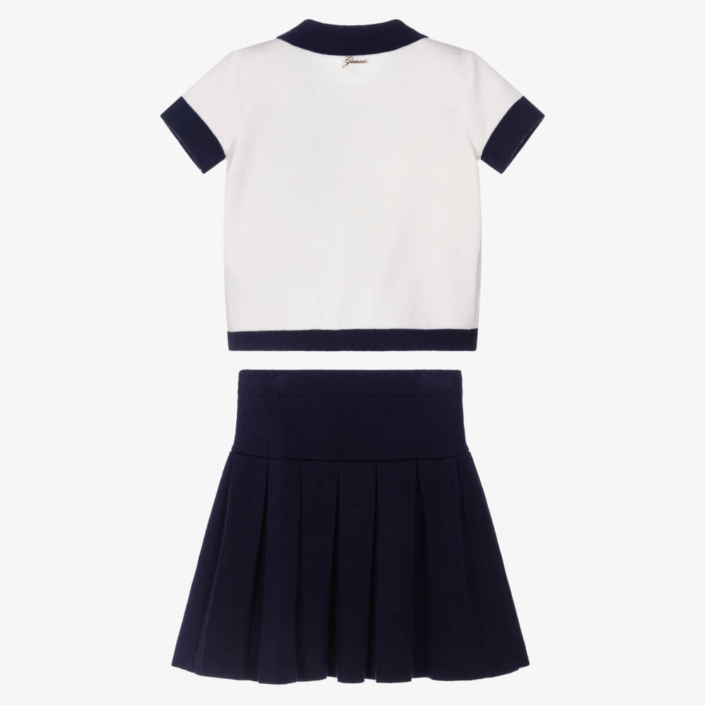 Guess-White And Navy Knitted Skirt Set | Childrensalon Outlet