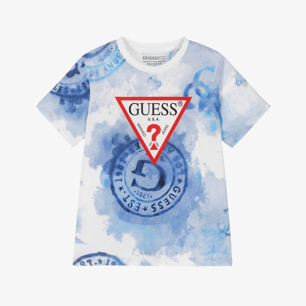 Guess-White & Blue Logo Ss Top | Childrensalon Outlet