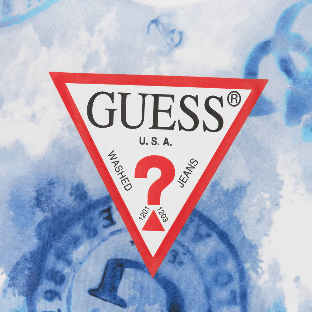 Guess-White & Blue Logo Ss Top | Childrensalon Outlet