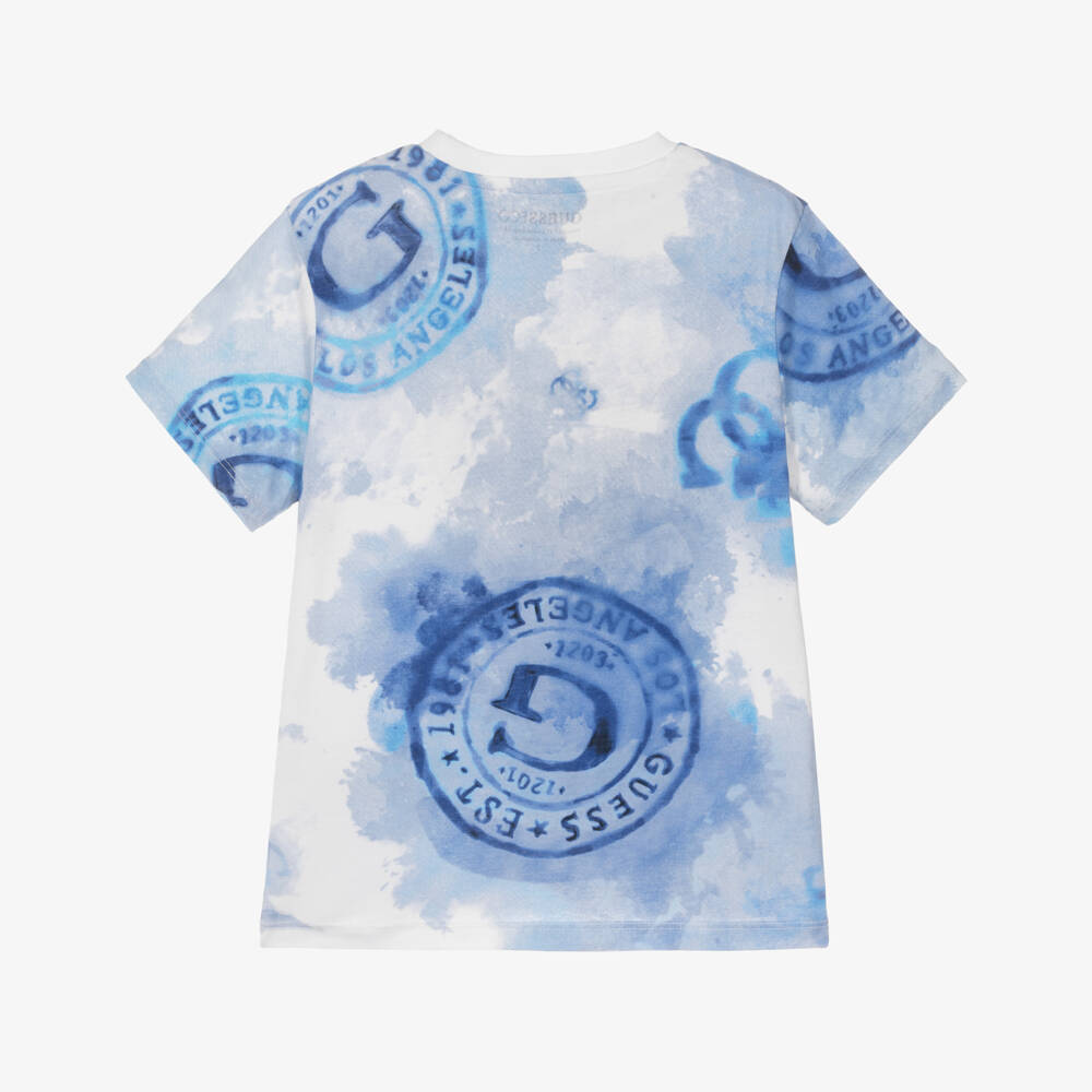 Guess-White & Blue Logo Ss Top | Childrensalon Outlet