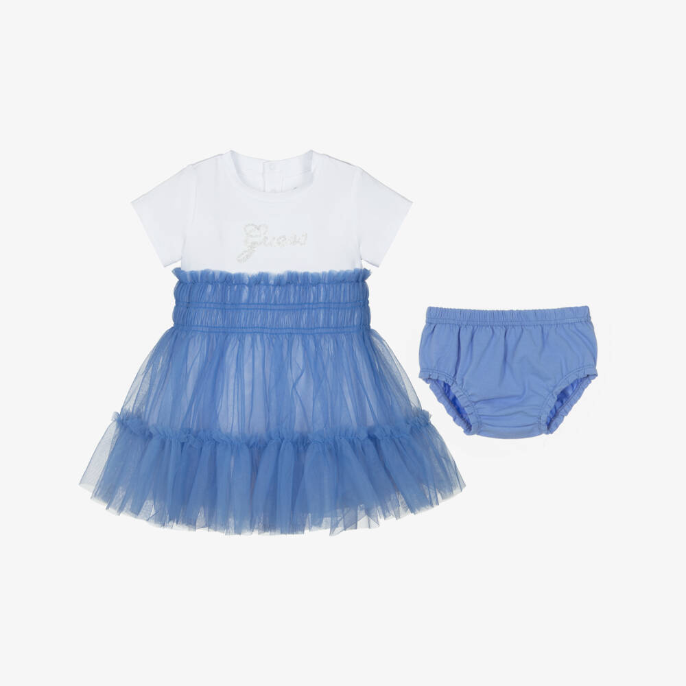 Guess-White & Blue Logo Tulle Dress | Childrensalon Outlet