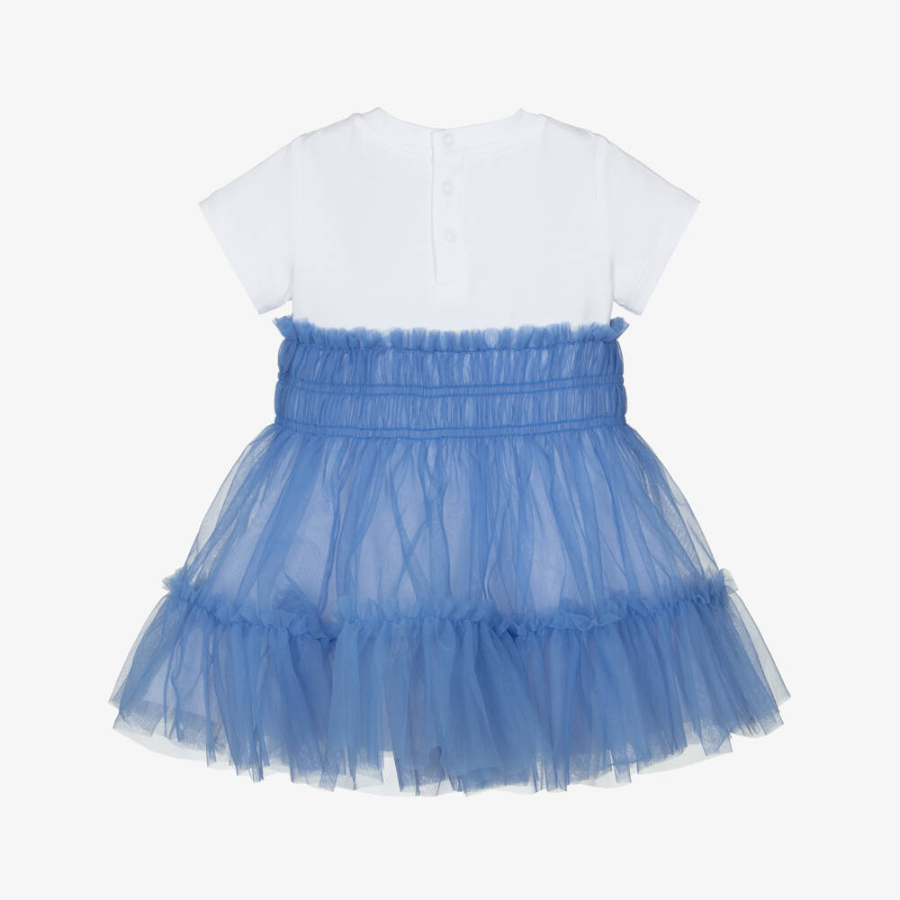 Guess-White & Blue Logo Tulle Dress | Childrensalon Outlet
