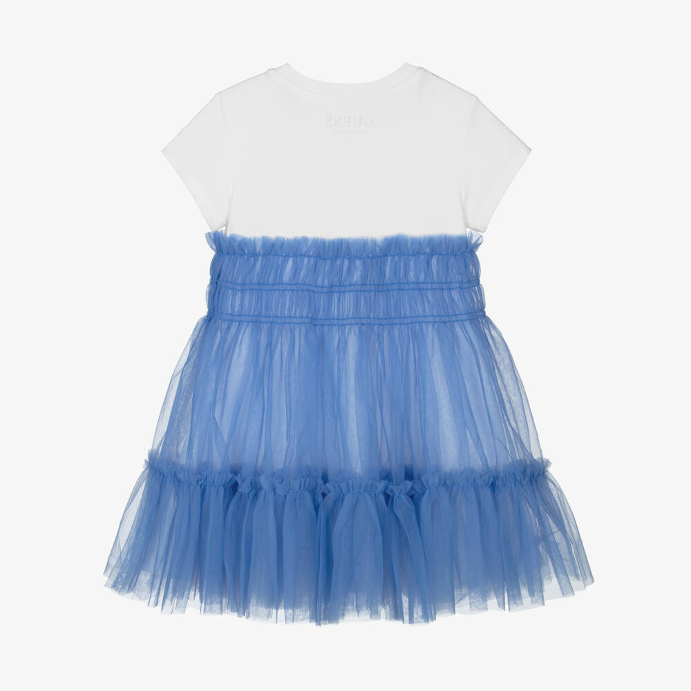 Guess-White & Blue Logo Tulle Dress | Childrensalon Outlet