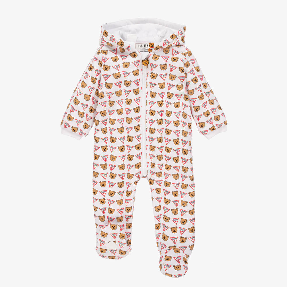 Guess-Белый прогулочный комбинезон из хлопка с медвежатами | Childrensalon Outlet