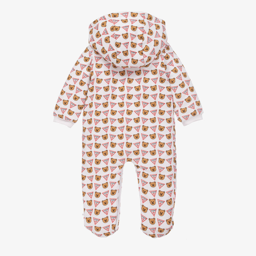 Guess-Белый прогулочный комбинезон из хлопка с медвежатами | Childrensalon Outlet