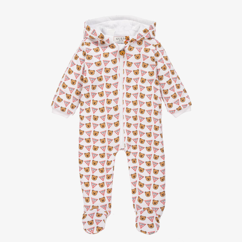 Guess - Combi-pilote blanche en coton nounours  | Childrensalon