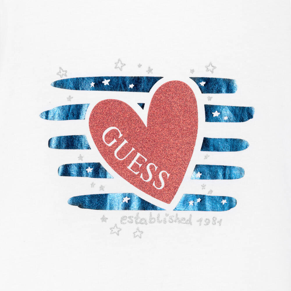 Guess-Белая футболка с сердцем для девочек | Childrensalon Outlet