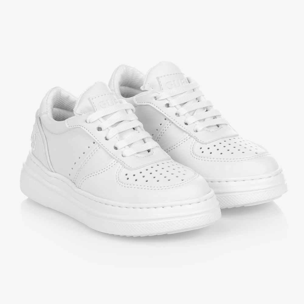 Guess - White Lace-Up Logo Trainers | Childrensalon
