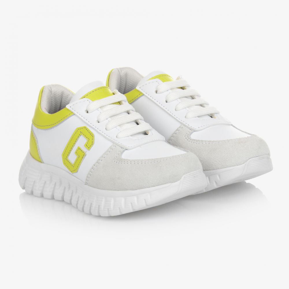 Guess - White Leather Lace-Up Trainers | Childrensalon